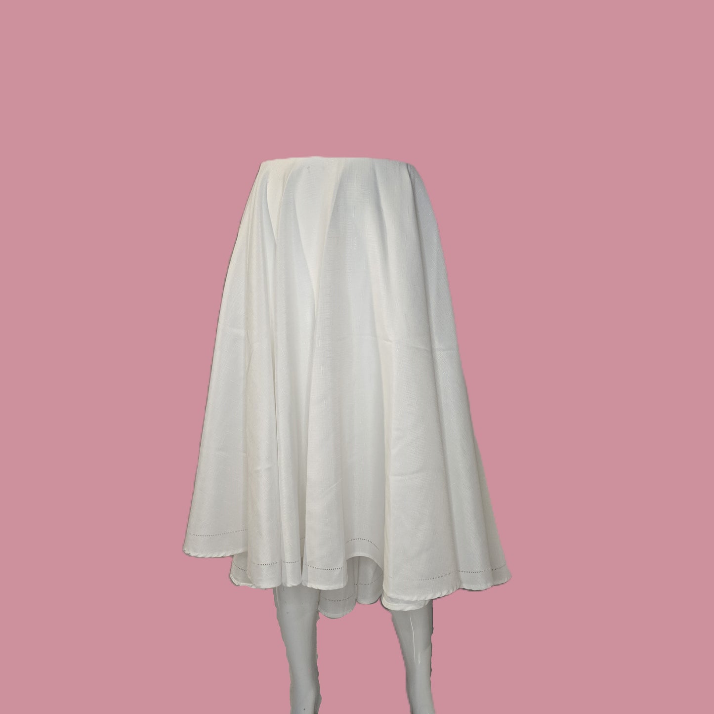 White Circle Skirt with Perforated Trim