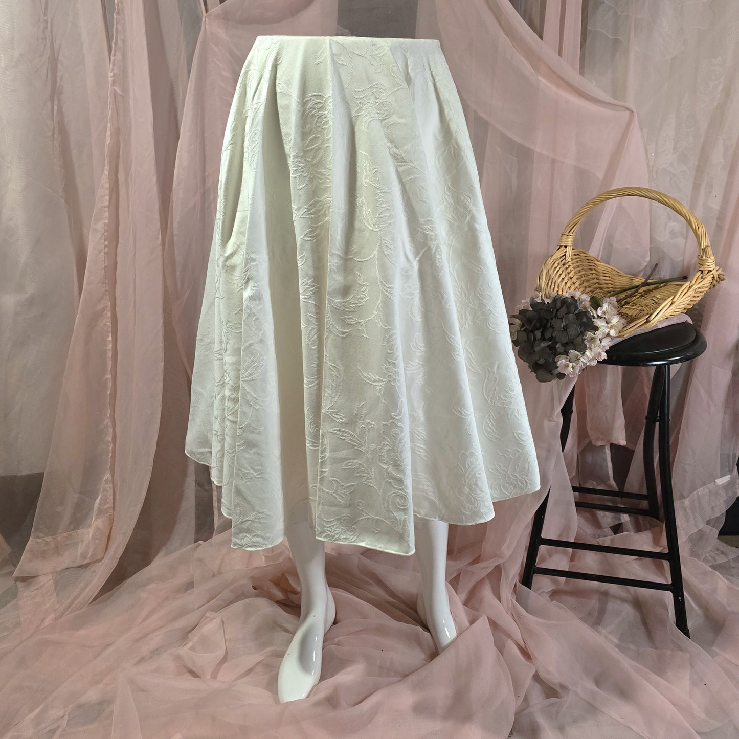 White Floral Brocade Circle Skirt