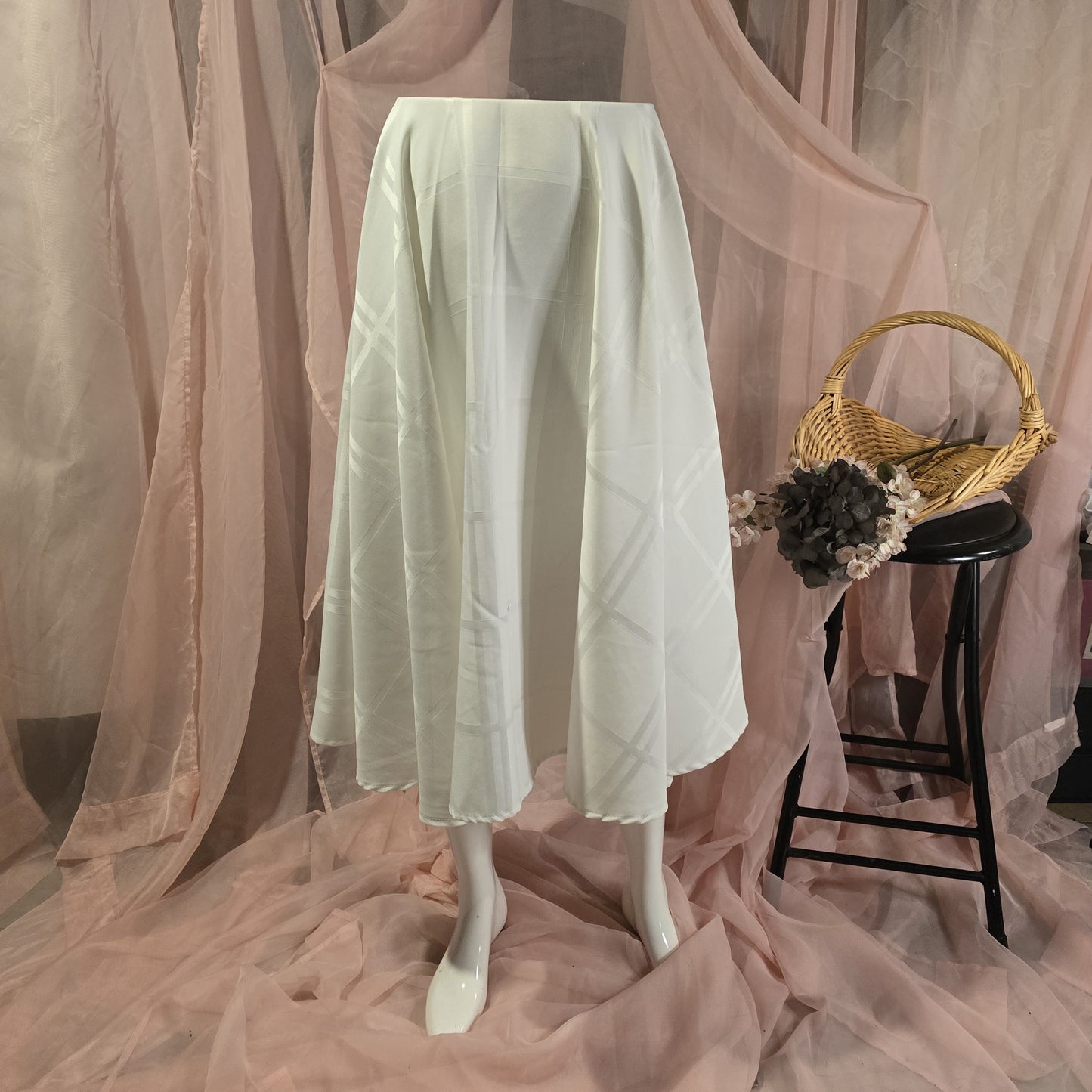 White Checker Damask Circle Skirt