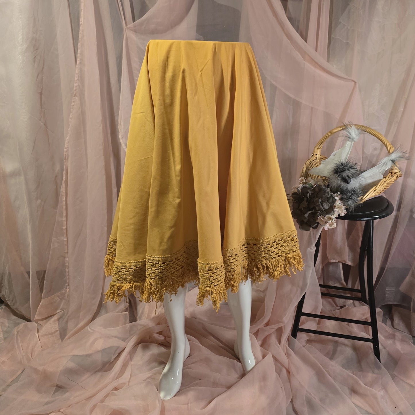 Gold Circle Skirt with Crochet Fringe