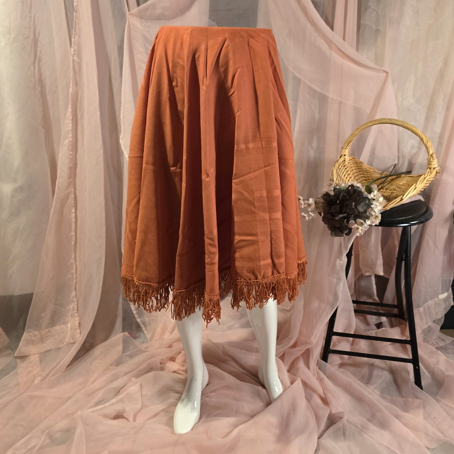 Orange Circle Skirt with Fringe Trim