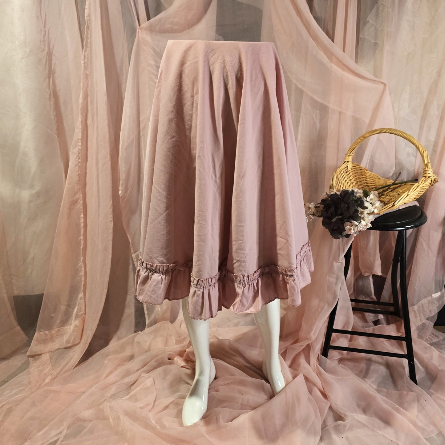 Light Rose Ruffled Circle Skirt