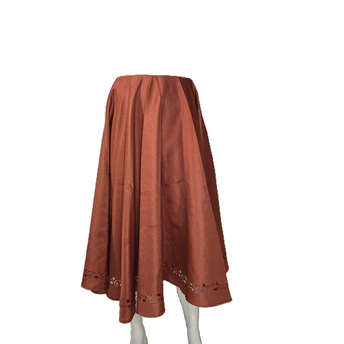 Orange Circle Tablecloth Skirt with Perforated Leaves Trim