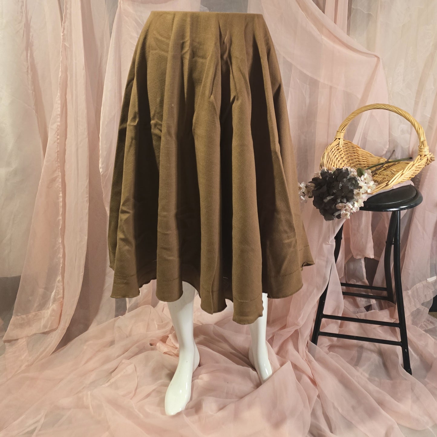 Mocha Brown Circle Skirt with Perforated Trim