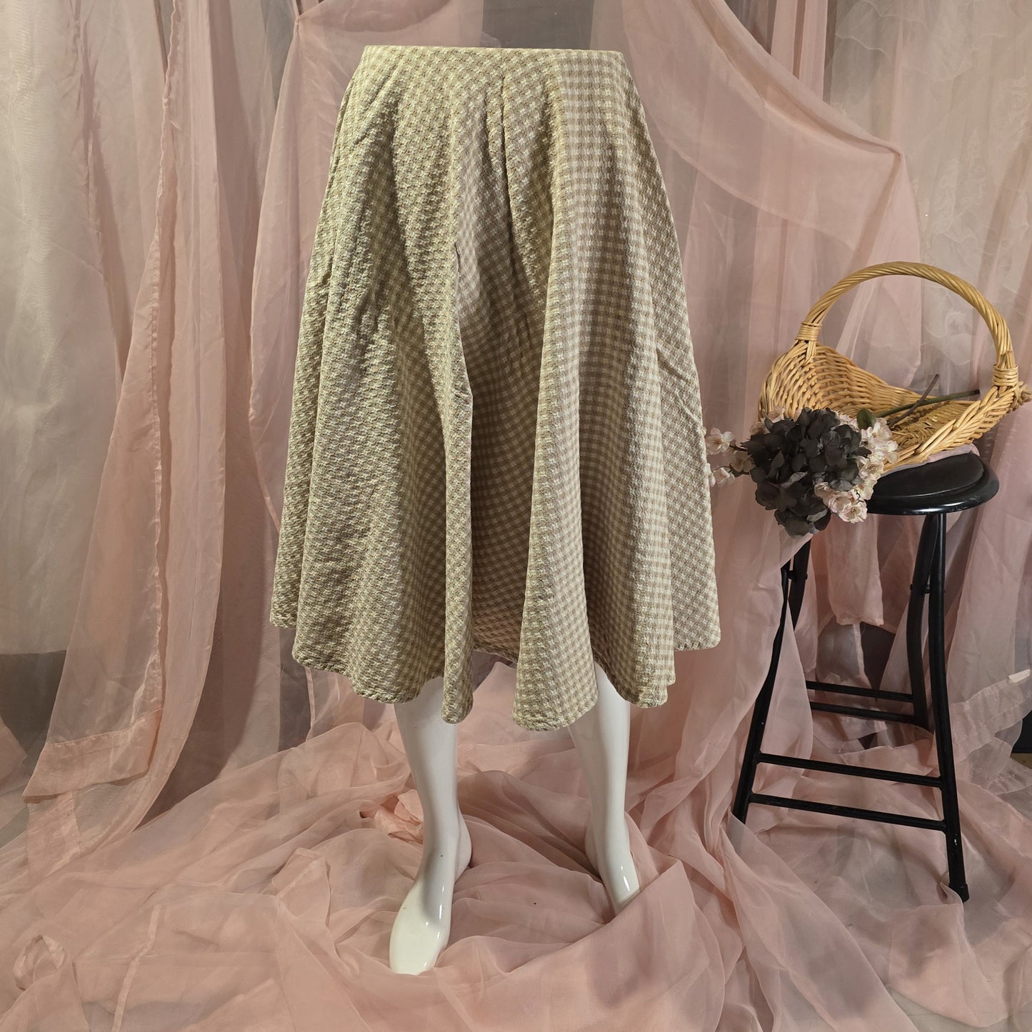 Khaki Houndstooth Circle Skirt