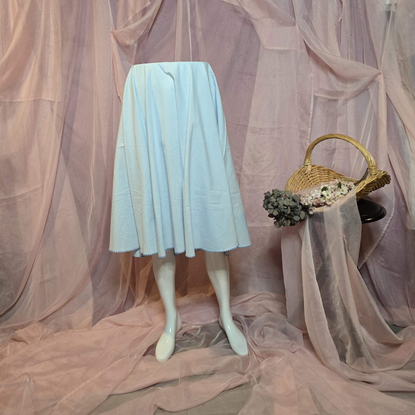 Light Blue Circle Tablecloth Skirt with Scalloped Hem