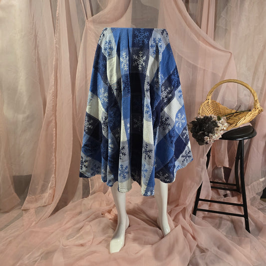 Blue and White Snowflake Circle Skirt