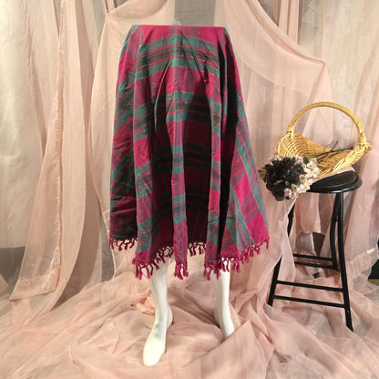 Red and Green Plaid Circle Skirt with Fringe