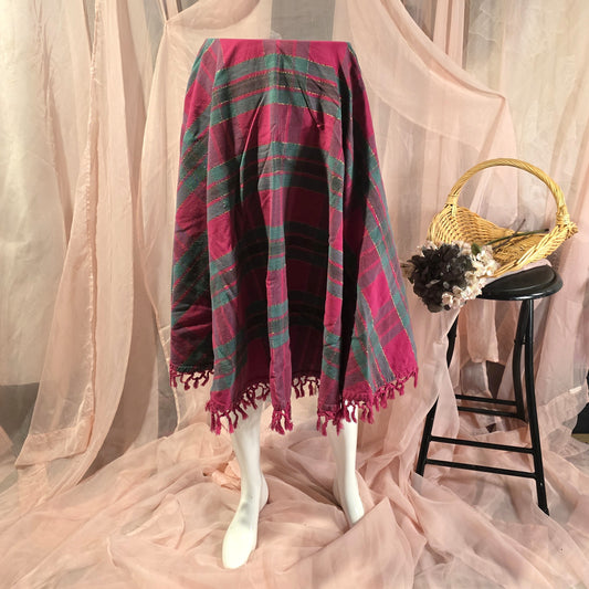 Red and Green Plaid Circle Skirt with Fringe