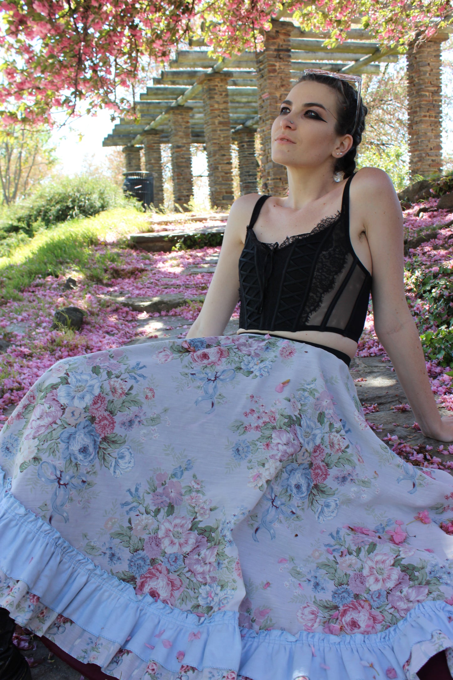 Light-wash Blue Ruffled Circle Tablecloth Skirt