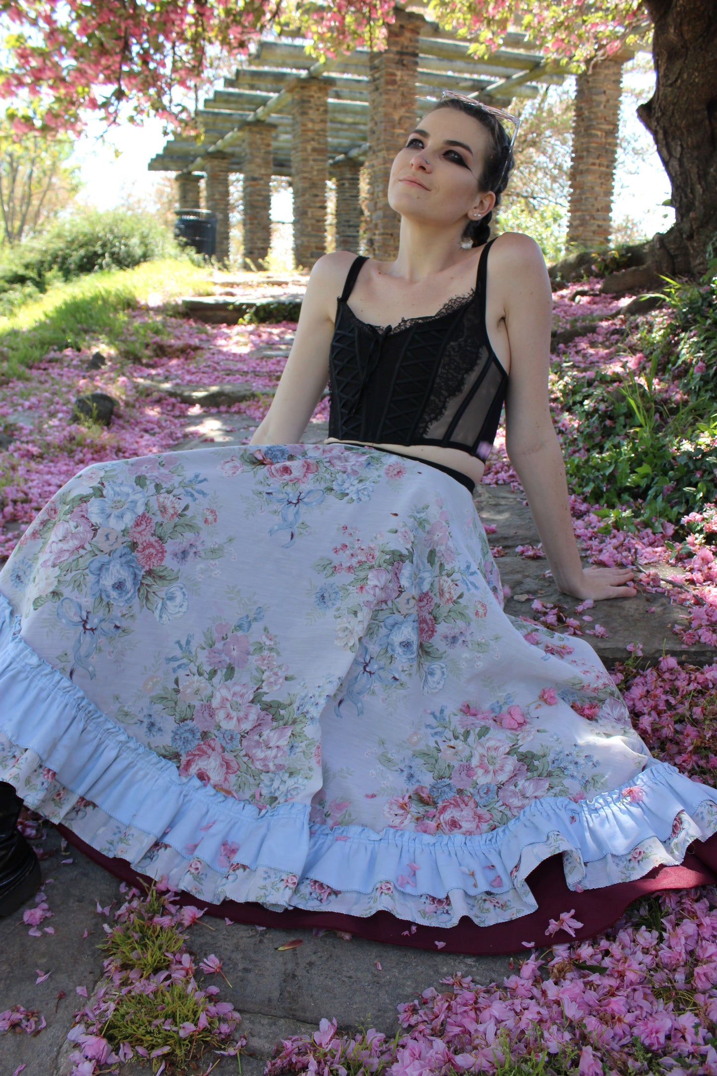 White Circle Tablecloth Skirt with Perforated Trim