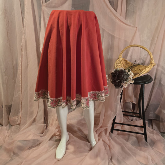 Red Circle Skirt with Floral Lace